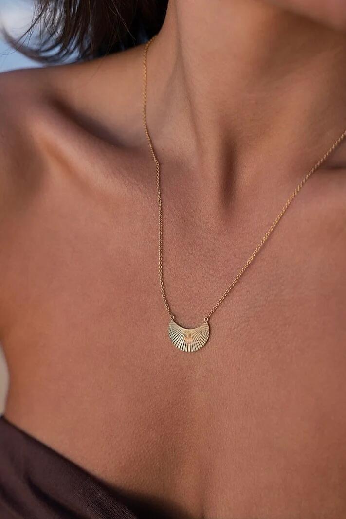 Image of Jewelry. Product name - Moonbeams 18k Gold Plate with Blush Pink Stone Necklace in Pink colour by brand - Love Lunamei