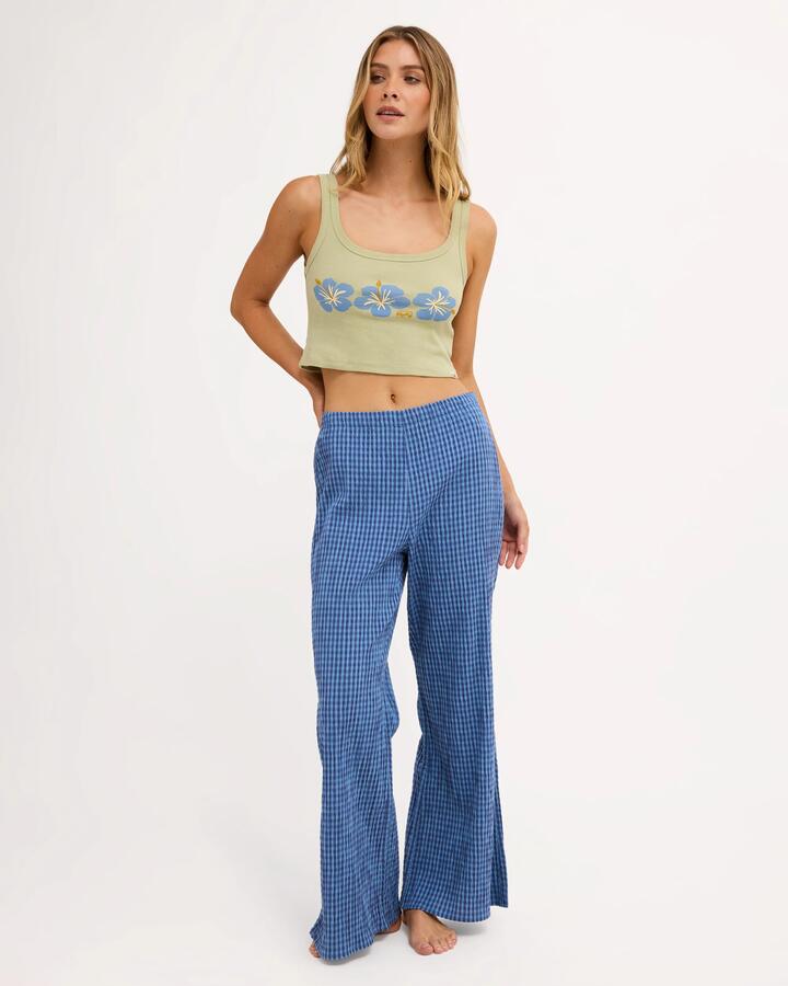 Image of a model wearing Pants. Product name - Billabong Womens Twilight Dreamer Elastic Waist Pants True Navy in True Navy colour by brand - Billabong