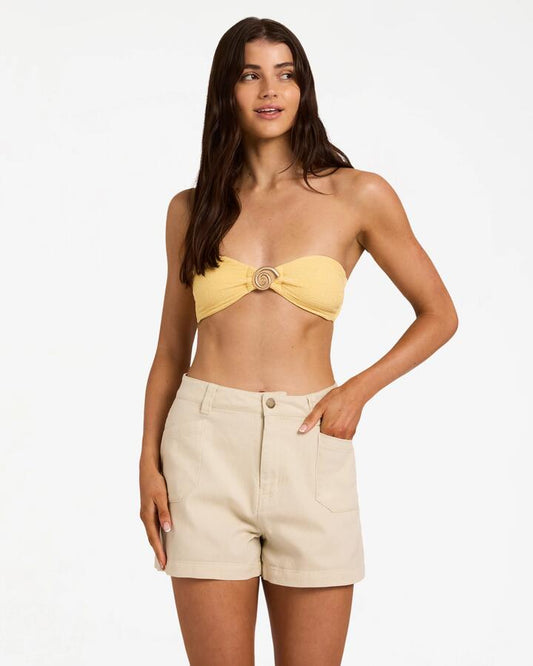 Image of a model wearing Shorts. Product name - Billabong Womens Hibiscus Wave Walkshorts Whitecap in Whitecap colour by brand - Billabong