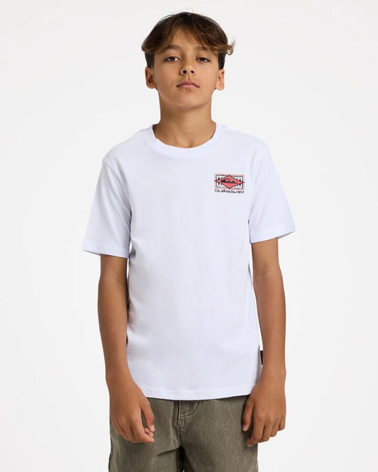 Image of T-Shirts. Product name - Quiksilver Boys 8-16 Boxed Out T-Shirt White in White colour by brand - Quiksilver