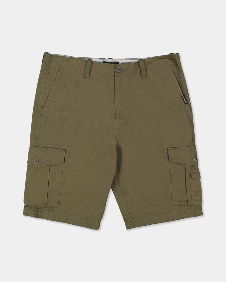 Image of a model wearing Shorts. Product name - Quiksilver Mens Crucial Battle Cargo Shorts Grape Leaf in Grape Leaf colour by brand - Quiksilver