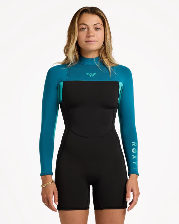 Image of a model wearing Tops. Product name - Roxy Womens Long Sleeve 2/2 Prologue Springsuit Baltic in Baltic colour by brand - Roxy