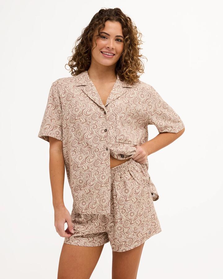 Image of a model wearing Shorts. Product name - Quiksilver Womens Serene Elastic Waist Shorts Almond in Almond colour by brand - Quiksilver