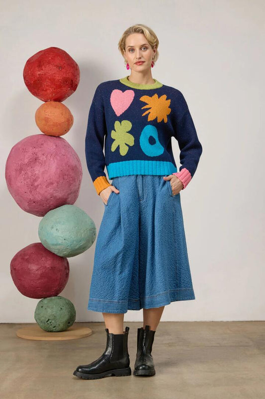Image of a model wearing Outerwear. Product name - Jumble Cotton Jumper in Navy colour by brand - Gorman