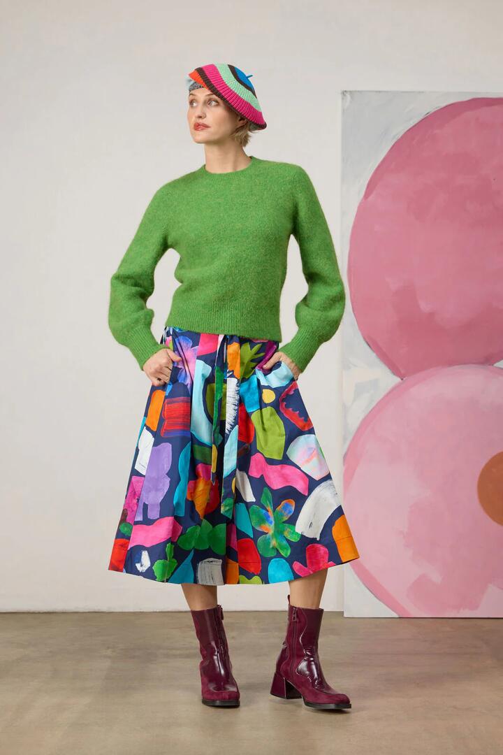 Image of a model wearing Skirts. Product name - Jumble Cotton Skort in Print colour by brand - Gorman