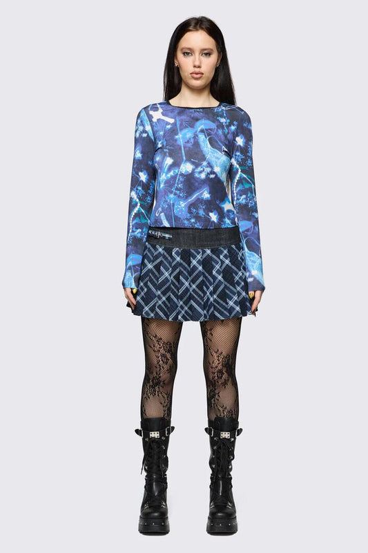 Image of Jeans. Product name - Disheveled Denim Mini Skort in Blue colour by brand - Black Friday