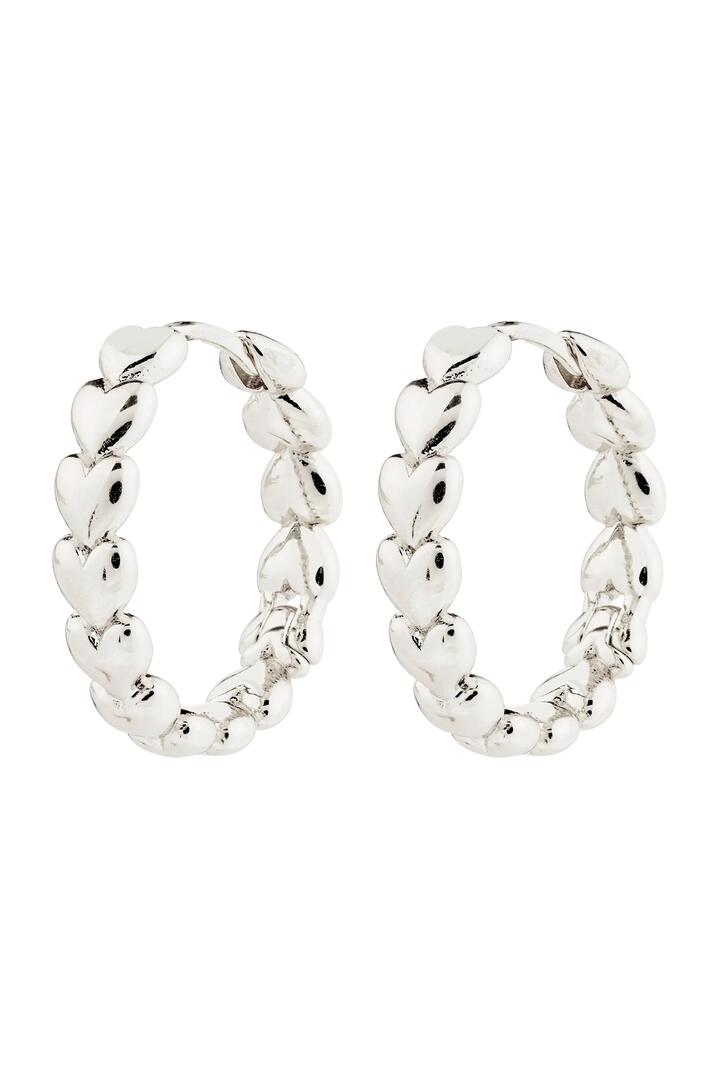 Image of Jewelry. Product name - Maeve Heart Silver Recycled Hoop Earrings in Silver colour by brand - Pilgrim