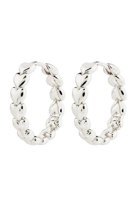 Image of Jewelry. Product name - Maeve Heart Silver Recycled Hoop Earrings in Silver colour by brand - Pilgrim