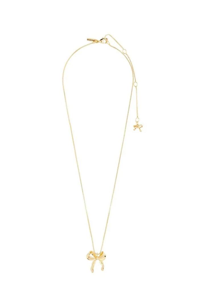 Image of Jewelry. Product name - Cassian Recycled Gold Plated Bow Necklace in Gold colour by brand - Pilgrim