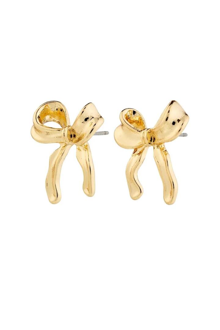 Image of Jewelry. Product name - Cassian Recycled Gold Plated Bow Stud Earrings in Gold colour by brand - Pilgrim