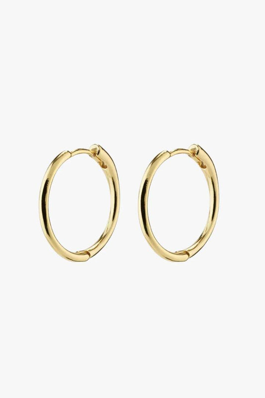 Image of Jewelry. Product name - Eanna Medium Hoops Recycled Gold Plated Earrings in Gold colour by brand - Pilgrim