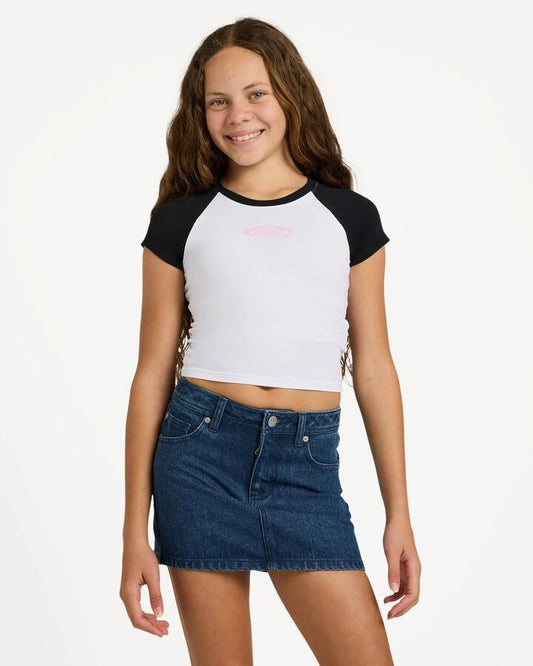 Image of T-Shirts. Product name - Roxy Girls 8-16 Rewind Me T-Shirt White in White colour by brand - Roxy