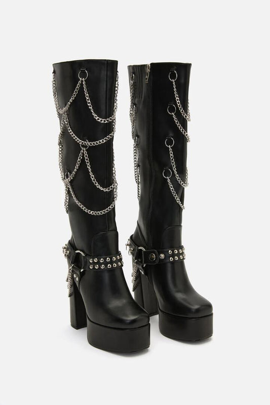 Image of Boots. Product name - Chained In Heel Boots in Black colour by brand - Black Friday