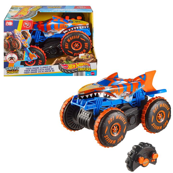Image of Toy Cars. Product name - Hot Wheels Monster Trucks Tiger Shark Climber RC Vehicle in colour by brand - Hot Wheels