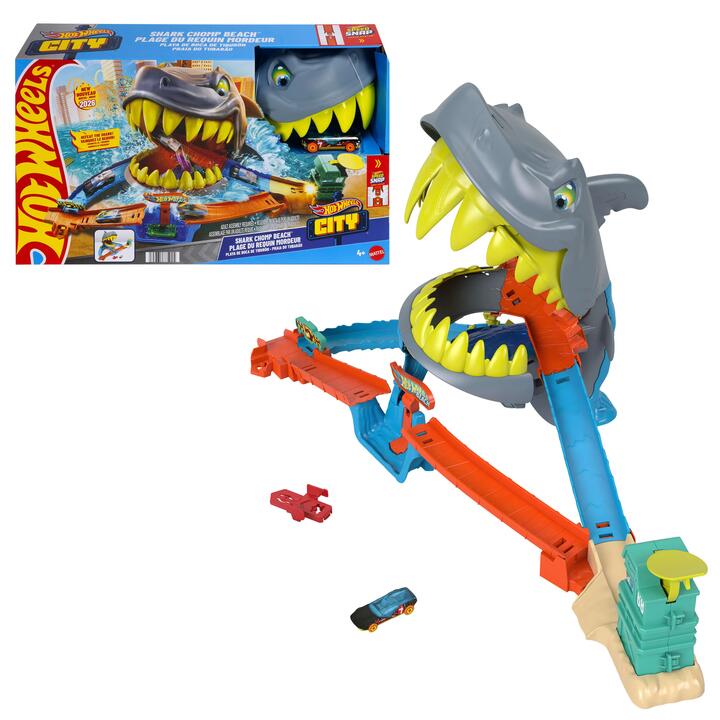 Image of Toy Cars. Product name - Hot Wheels City Shark Chomp Beach in colour by brand - Hot Wheels