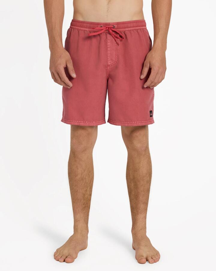 Image of a model wearing Shorts. Product name - Quiksilver Mens Everyday Surfwash 17" Volley Shorts Mineral Red in Mineral Red colour by brand - Quiksilver
