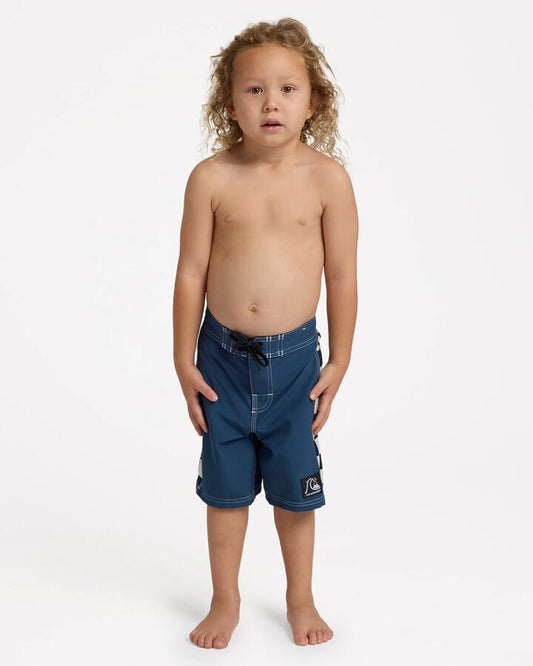 Image of Swimwear. Product name - Quiksilver Boys 2-7 Original Arch 13" Boardshorts Dark Denim in Dark Denim colour by brand - Quiksilver
