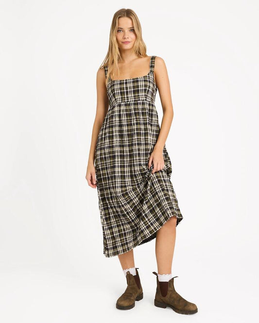 Image of Dresses. Product name - Billabong Womens Wonders Midi Dress Black Sands in Black Sands colour by brand - Billabong