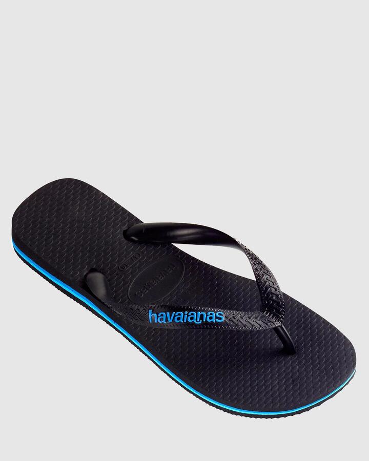 Image of Sandals. Product name - Havaianas Mens Rubber Logo Thongs Blue in Blue colour by brand - Havaianas