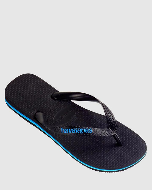 Image of Sandals. Product name - Havaianas Mens Rubber Logo Thongs Blue in Blue colour by brand - Havaianas