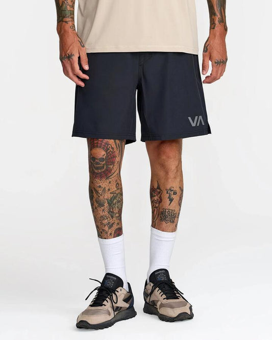 Image of a model wearing Shorts. Product name - Rvca Mens Scrapper Ii Walkshorts Black in Black colour by brand - Rvca