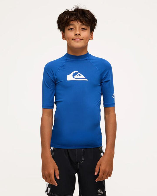 Image of Coats & Jackets. Product name - Quiksilver Boys 8-16 All Time Rash Vest Monaco Blue in Monaco Blue colour by brand - Quiksilver