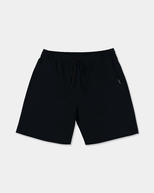 Image of a model wearing Shorts. Product name - Quiksilver Mens Taxer Amphibian 18" Hybrid Shorts Black in Black colour by brand - Quiksilver