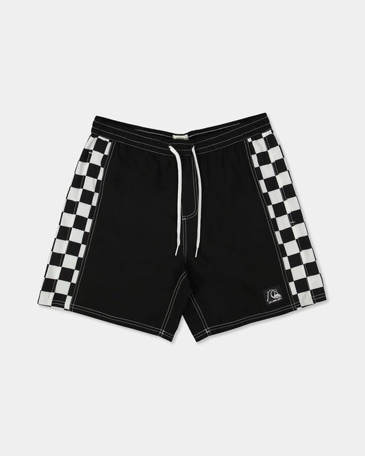 Image of a model wearing Shorts. Product name - Quiksilver Mens Original Arch 17" Volley Shorts Black in Black colour by brand - Quiksilver