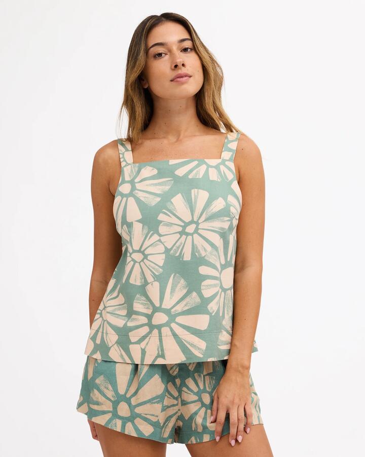 Image of a model wearing Tops. Product name - Roxy Womens Suntribe Tank Top Matcha in Matcha colour by brand - Roxy