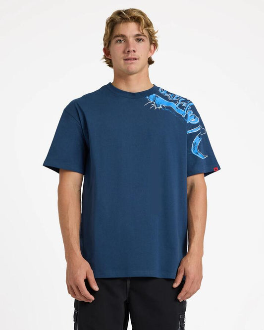 Image of T-Shirts. Product name - Quiksilver Mens Yg Scrawled Oversized T-Shirt Dark Denim in Dark Denim colour by brand - Quiksilver