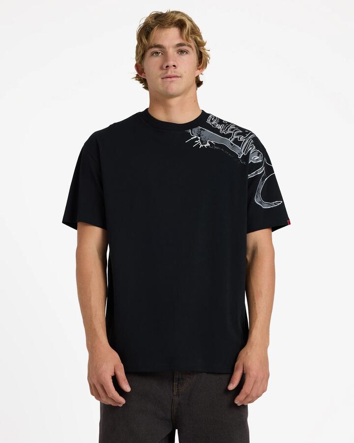 Image of T-Shirts. Product name - Quiksilver Mens Yg Scrawled Oversized T-Shirt Black in Black colour by brand - Quiksilver