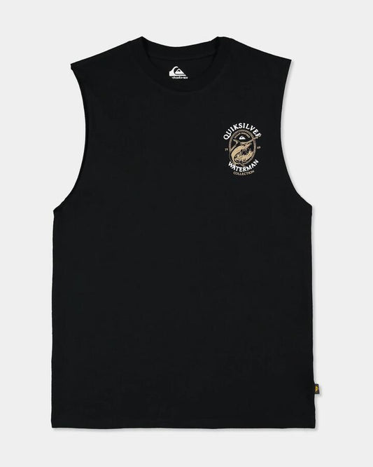 Image of a model wearing Tops. Product name - Quiksilver Mens Hard Line Muscle Top Black in Black colour by brand - Quiksilver
