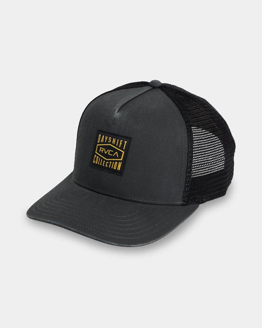 Image of Shoes. Product name - Rvca Mens Dayshift Canvas Trucker Cap Black in Black colour by brand - Rvca