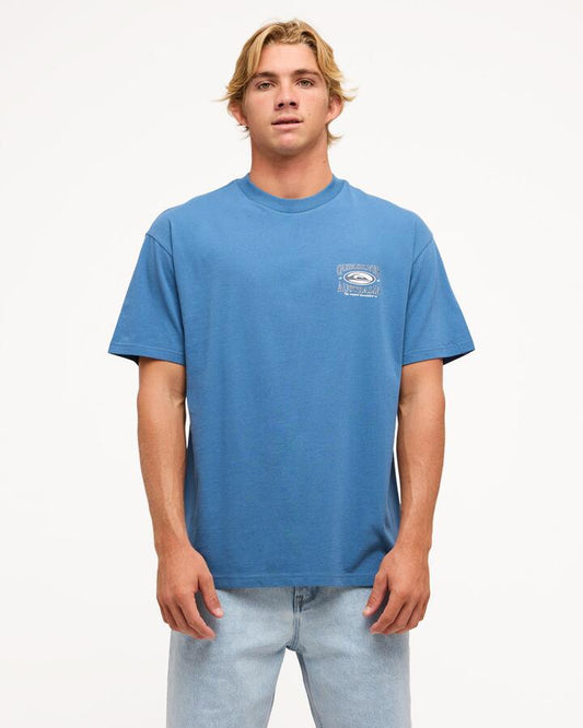 Image of T-Shirts. Product name - Quiksilver Mens Retro Lock Up T-Shirt Blue Horizon in Blue Horizon colour by brand - Quiksilver
