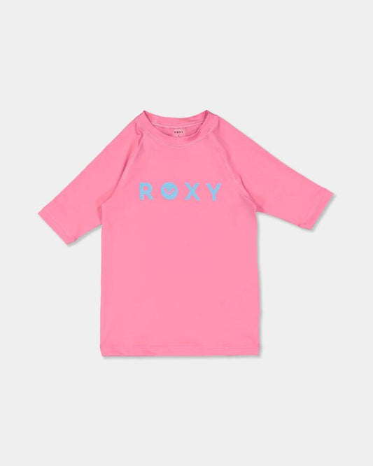 Image of a model wearing Tops. Product name - Roxy Girls 2-7 Essetial Long Sleeve One Piece Swimsuit Pink Carnation in Pink Carnation colour by brand - Roxy