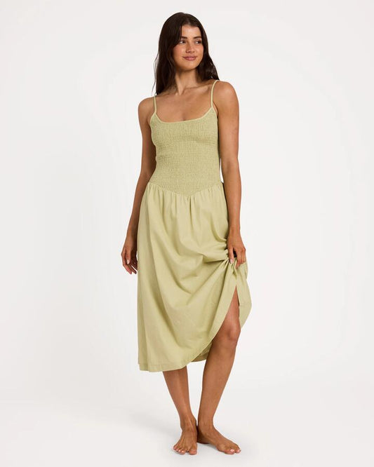 Image of Dresses. Product name - Billabong Womens Afterglow Midi Dress Smoke Green in Smoke Green colour by brand - Billabong