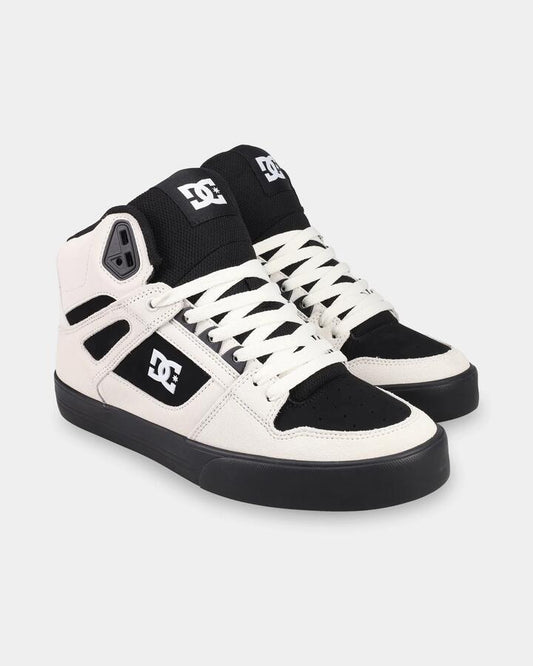 Image of Shoes. Product name - DC Shoes Mens Pure High-Top Skate Shoes Off White/White/Black in Off White/White/Black colour by brand - DC Shoes