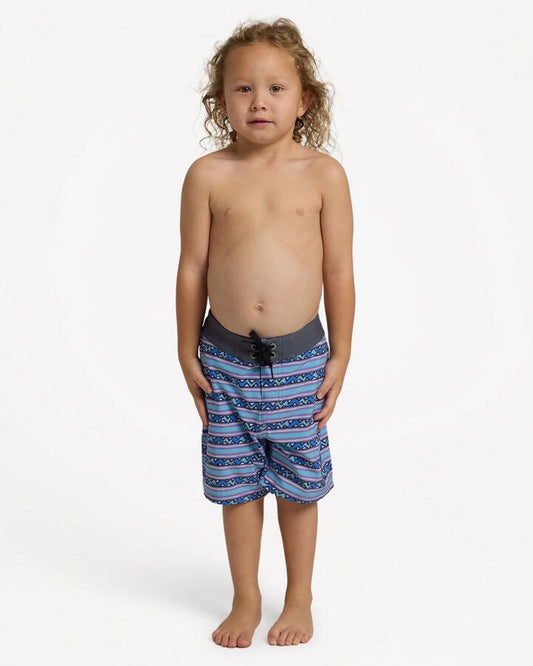 Image of a model wearing Shorts. Product name - Quiksilver Boys 2-7 Wax Heads 13" Volley Shorts Stillwater in Stillwater colour by brand - Quiksilver