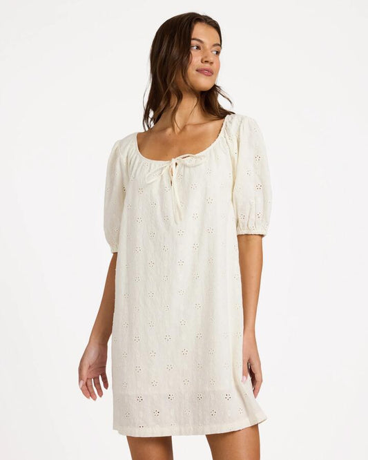 Image of Dresses. Product name - Roxy Womens Lucky One Mini Dress Coconut Milk in Coconut Milk colour by brand - Roxy
