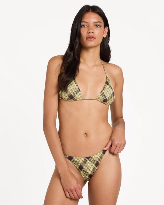 Image of Swimwear. Product name - Rvca Womens Boulevard Plaid Halter Tri Bikini Top Chocolate in Chocolate colour by brand - Rvca
