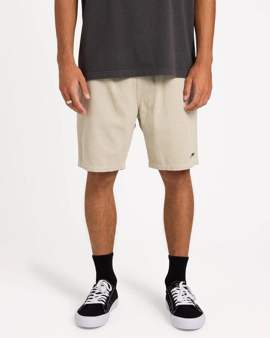 Image of a model wearing Shorts. Product name - Billabong Mens Larry Cord Walkshorts Stone in Stone colour by brand - Billabong