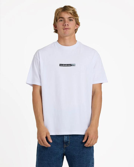 Image of T-Shirts. Product name - Quiksilver Mens Omni Oversized Bar T-Shirt White in White colour by brand - Quiksilver