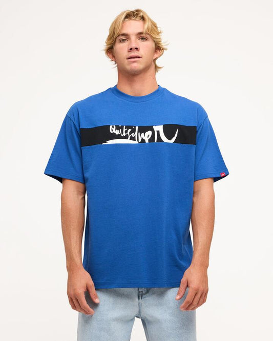 Image of T-Shirts. Product name - Quiksilver Mens Impaired Panel Oversized T-Shirt Monaco Blue in Monaco Blue colour by brand - Quiksilver