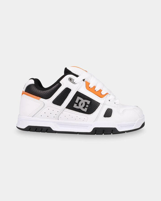 Image of Sneakers. Product name - DC Shoes Mens Stag Sneakers White/Black/Orange in White/Black/Orange colour by brand - DC Shoes