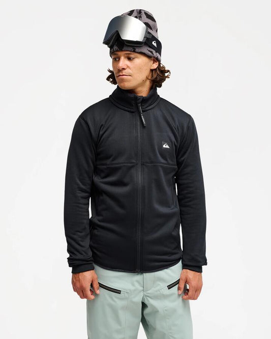 Image of a model wearing Outerwear. Product name - Quiksilver Mens Steep Point Full Zip Fleece Black in Black colour by brand - Quiksilver