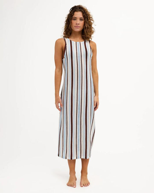Image of Dresses. Product name - Roxy Womens Paradiso Knitted Long Dress Cerulean Paradiso Stripe in Cerulean Paradiso Stripe colour by brand - Roxy