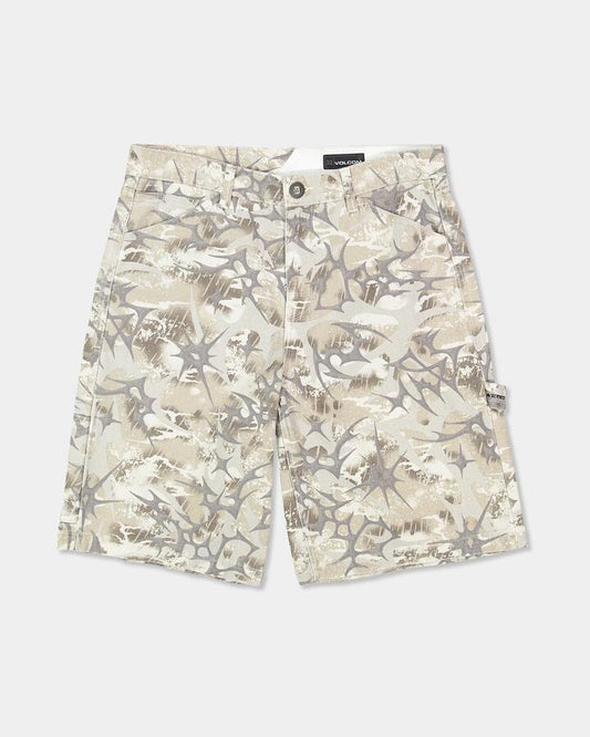 Image of a model wearing Shorts. Product name - Volcom Mens Stonemill Denim Shorts Camouflage in Camouflage colour by brand - Volcom