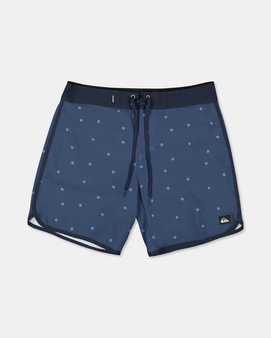 Image of Swimwear. Product name - Quiksilver Mens Surfsilk Scallop 18" Boardshorts Dark Denim Ditsy Hibiscus in Dark Denim Ditsy Hibiscus colour by brand - Quiksilver