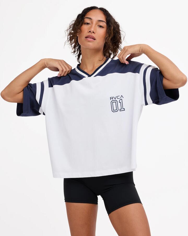 Image of T-Shirts. Product name - Rvca Womens Rvca 01 Knit T-Shirt Navy in Navy colour by brand - Rvca