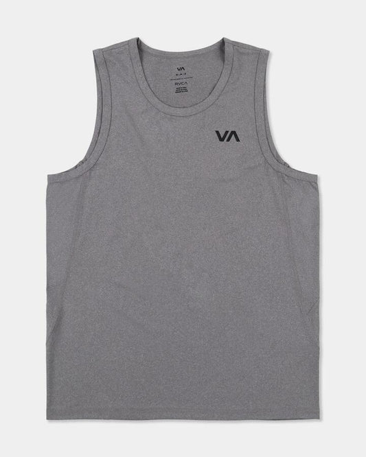 Image of a model wearing Tops. Product name - Rvca Mens Sport Vent Muscle Heather Grey in Heather Grey colour by brand - Rvca